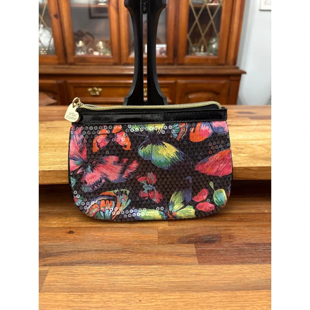 Betsey Johnson Pouch Women Small Black Sequin Butterfly Excellent Whimsical Glam